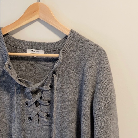 Madewell Grey Lace Up Sweater Merino Wool - Picture 5 of 11